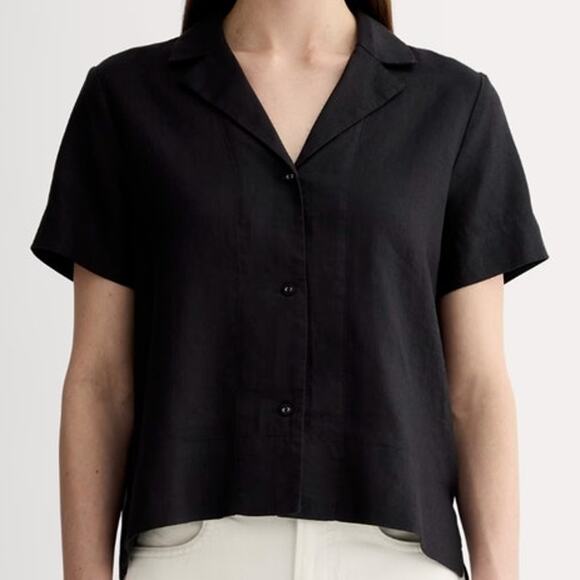 Everlane The notch shirt 100% linen black button down boxy fit blouse size 12/L - Picture 7 of 7